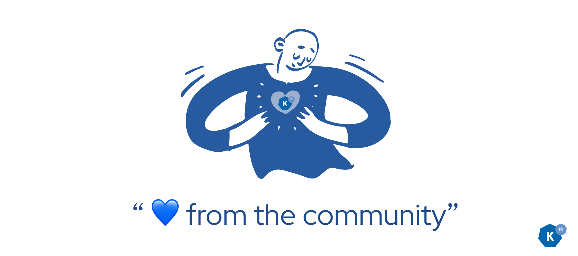 Person with a heart on their sweater hugging it, with the words "love from the community"